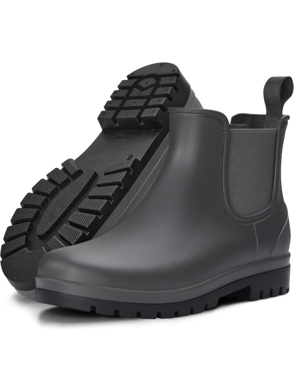 Women's Grey Short Rain Boots Chelsea Ankle Boots Non-Slip Matte Rubber Shoes
